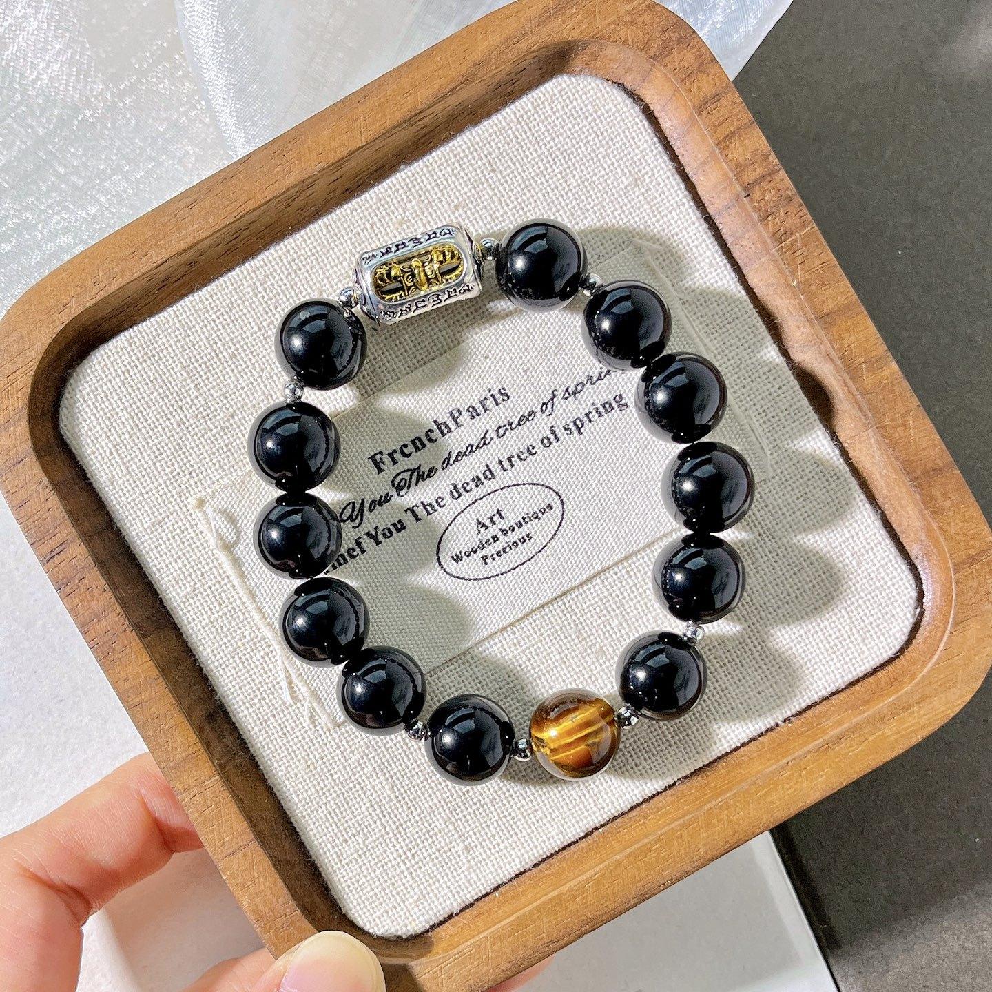Autumn And Winter Natural Black Agate Tiger S Eye Stone Design Sense Basic Commuter Bracelet Bracelet