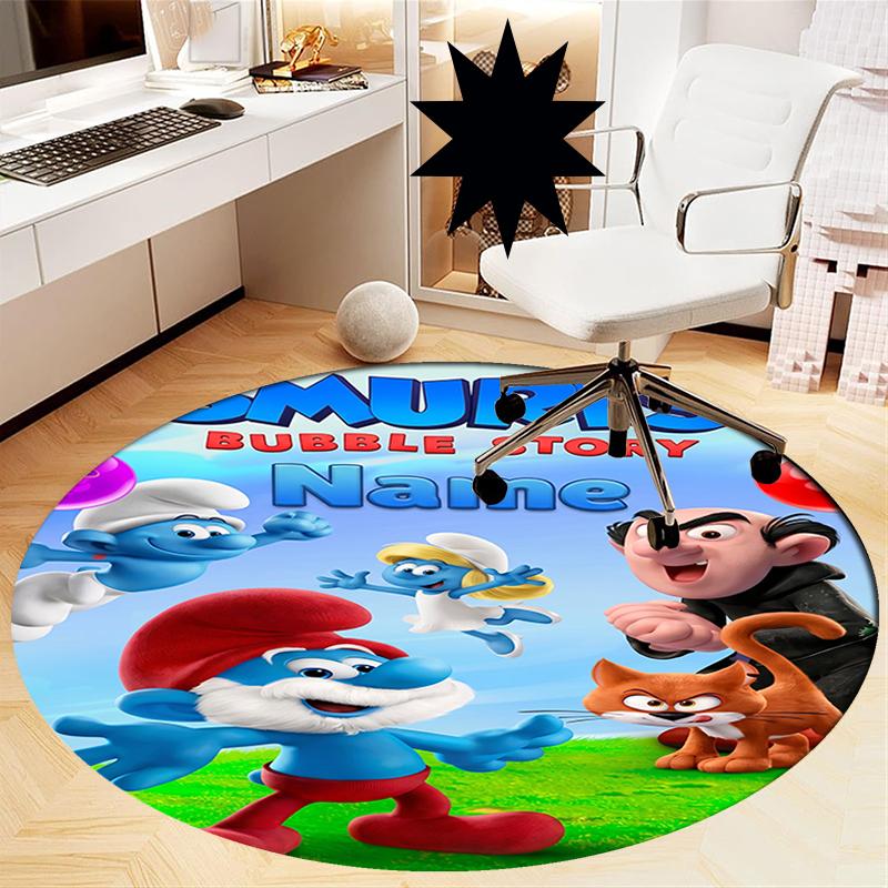 Custom Name The Smurfs Printed Round Rug Carpet Chair Rug Area Rug Entryway Doormats,for Office Chair Living Room Bedroom Kitchen Room.