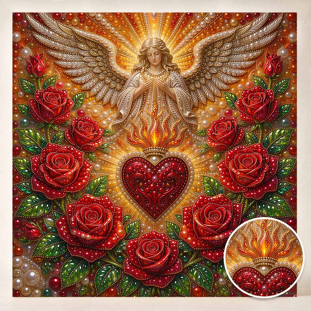 Pearl Painting 5D DIY Decorative Painting. Angel and Red Roses. Cute Birthday Gift. Handmade Art Painting