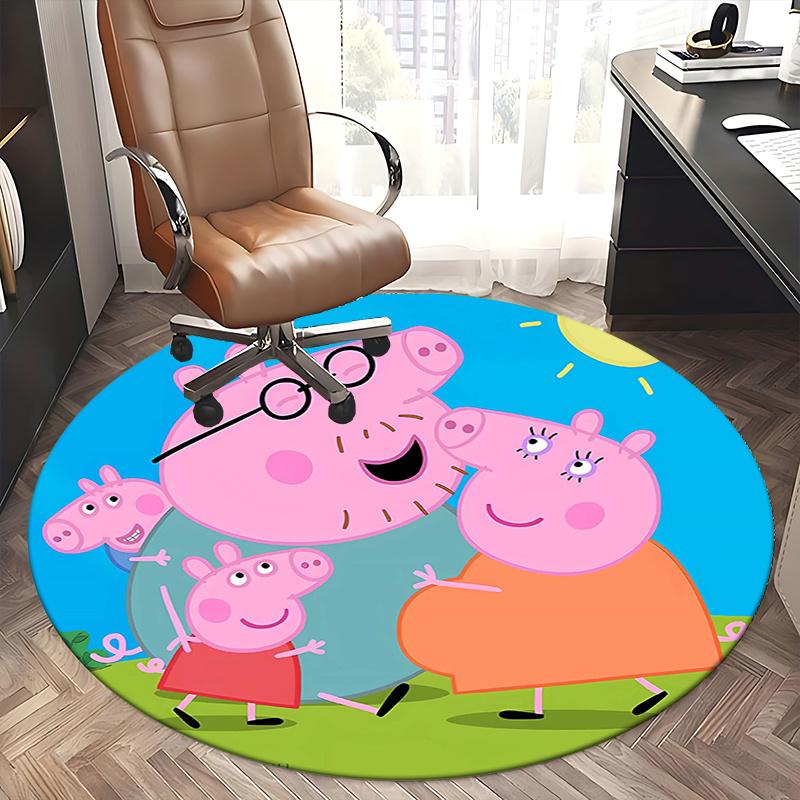 Famiglia Peppa Pig, Tappetino Sottosedia Tappeto Rotondo Tappeto per Ufficio, Lavabile in Lavatrice, Antiscivolo, Adatto per Soggiorni, Camere da Letto
