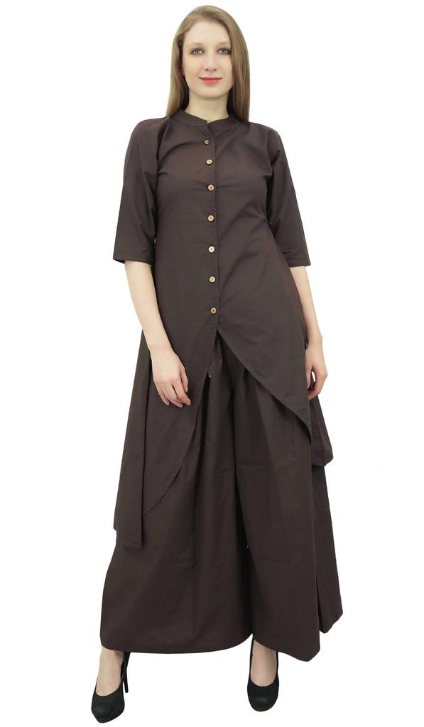 Phagun Asymmetrical Kurta Kurti Solid Beige Indian Clothing With Palazzo