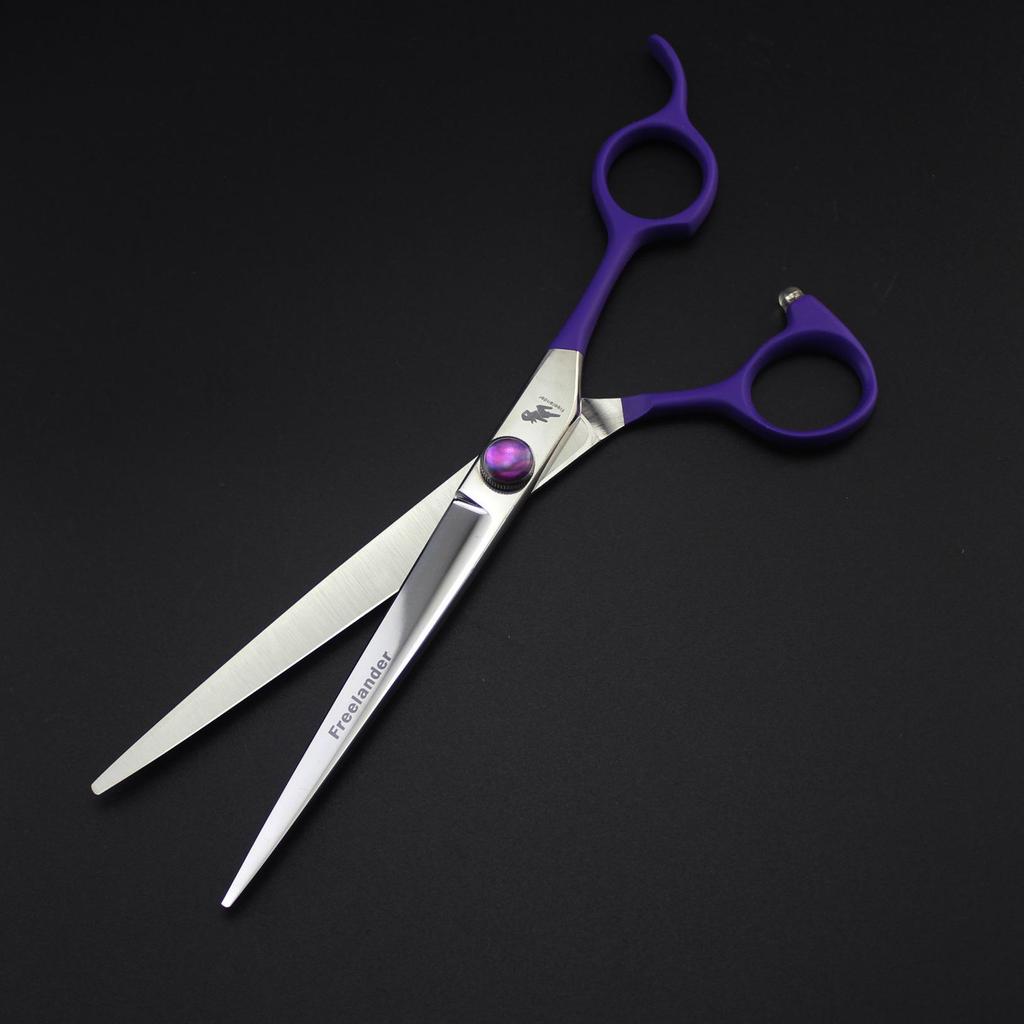 7" Purple Handle Pet Grooming Scissors Set: Straight, Bent, Thinning Shears & Comb