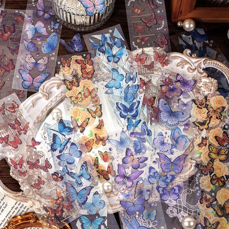 Infeel.MePET Stickers: Retro Glitter Butterfly Series for DIY Journals (4 Styles)