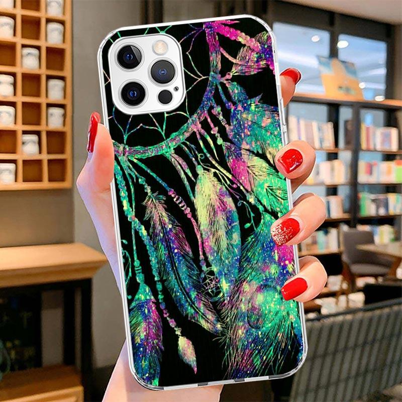 Retro Feather Dreamcatcher Cover Phone Case For iPhone 16 17 Air 15 14 Pro Max 16E Phone Case 13 Mini 12 11 7 SE 8 Print Pattern
