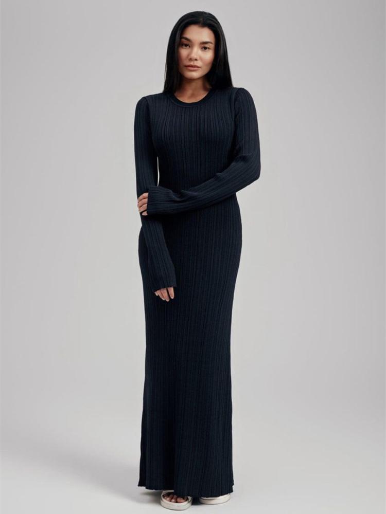 Pletené dámské šaty s kulatým výstřihem podzim zima slim fit s vysokým pasem obepínající boky dámské šaty elegantní s dlouhým rukávem slim dámské