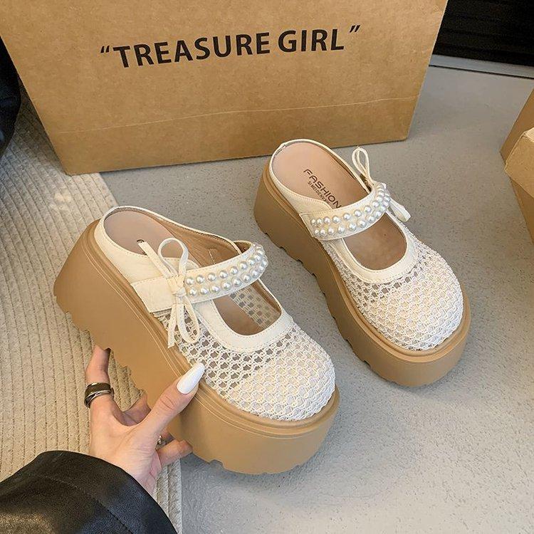 

Fashion hollow thick-soled bag head slippers summer new outer wear with skirt bow cool slippers women 40