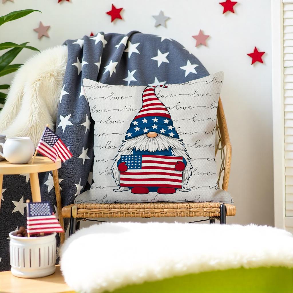 Kissen Patriotisch Rot Blau Stern Zwerg Dekokissenbezug Zuhause Sofakissenbezug
