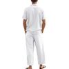 Men Linen Two Piece Set Short Sleeve Polo Shirt Drawstring Straight Leg Beach Trousers