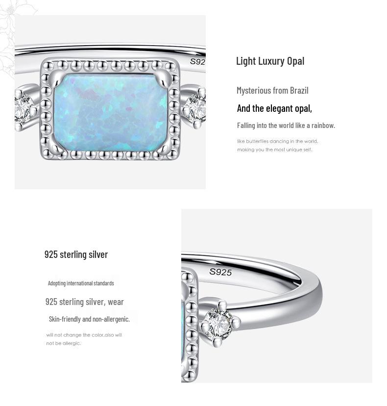 Modian S925 Sterling Silver Opal Ring - Korean Style, Light Luxury, Versatile, High-End Feel for Women's Temperament.