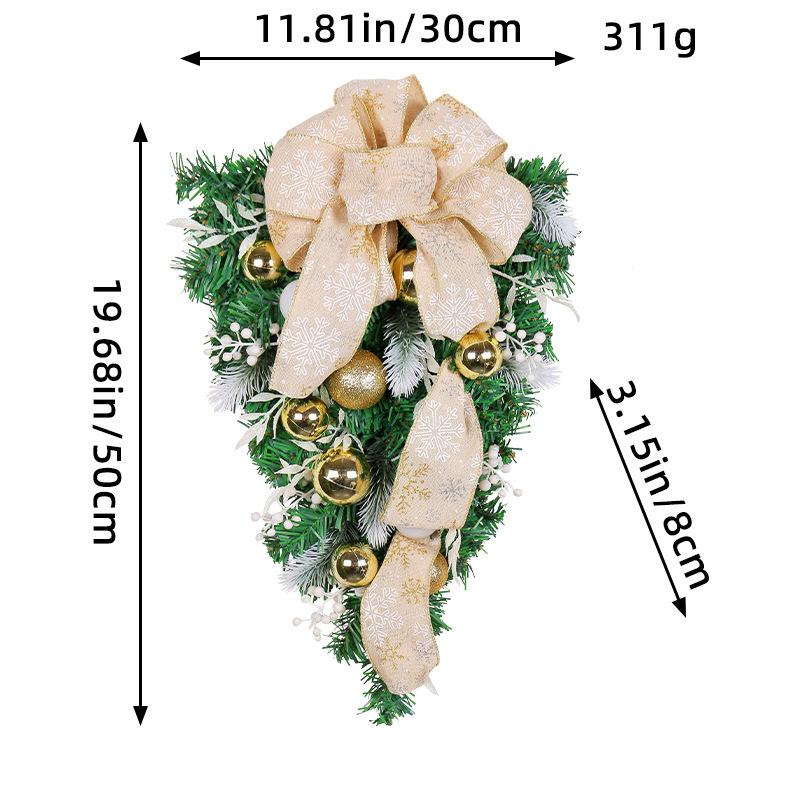

Golden Bow Pine Needle Upside Down Tree Christmas Ball Wreath Shopping Mall Hotel Door Hanging Decoration