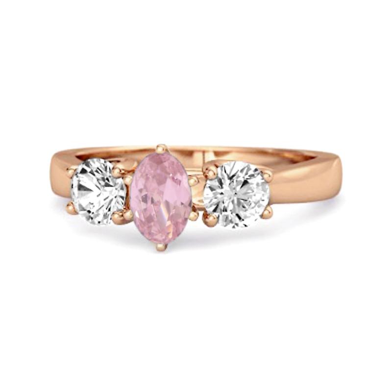 Three Stone Natural Pink Zirconia 925 Sterling Silver Rose Gold Vermeil Engagement Women Wedding Ring 9 розового золота