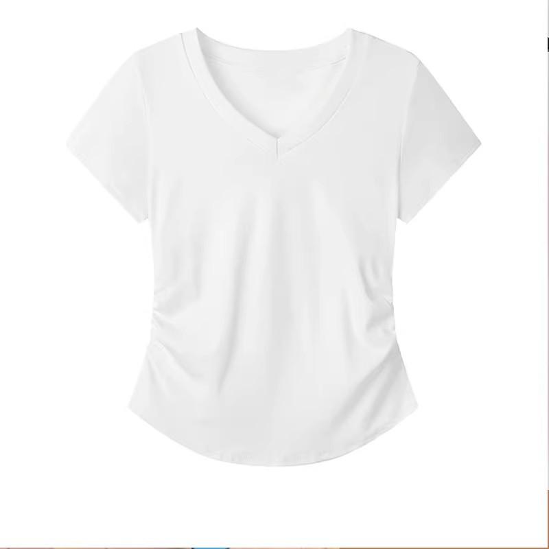 

Women s Maternity Round Neck Short Sleeve Modal T-Shirt with Curved Hem, Age-Reducing White Stretchy Base Layer L [110-130 lbs]
