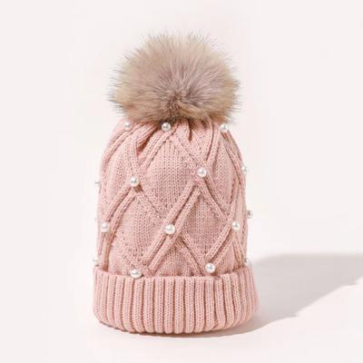 New Women's Winter Fashion Hat Pong Ball Hat Pearl Water Diamond Knitted Wool Bean Casual Outdoor Warm Hat