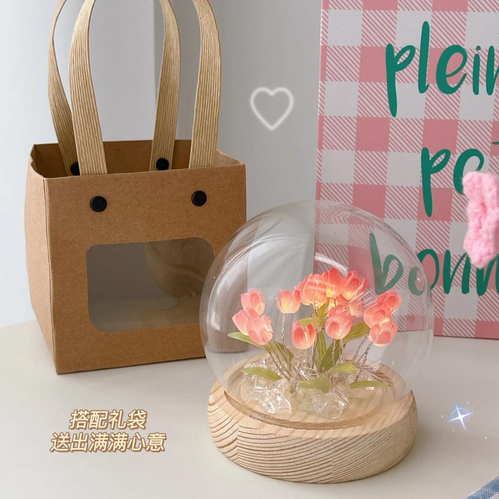 Handgefertigte künstliche Blume Tulpe Nachtlicht Schrumpffolie DIY-Material Nachttisch-Schlaflicht Ornament Valentinstagsgeschenk