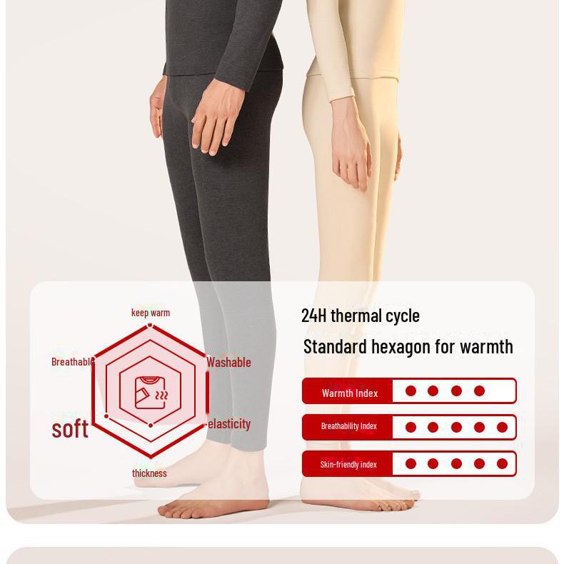 Women's Round Neck and Men's High Collar Thermal Set: Plus Velvet Autumn Wear & Thickened Winter Underwear