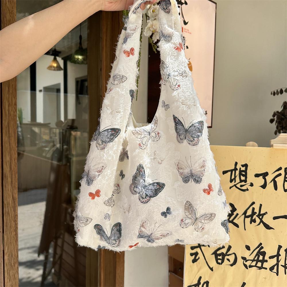 Trendy Lace Butterfly Canvas Tote Bag For Women With Large Capacity For Daily Use