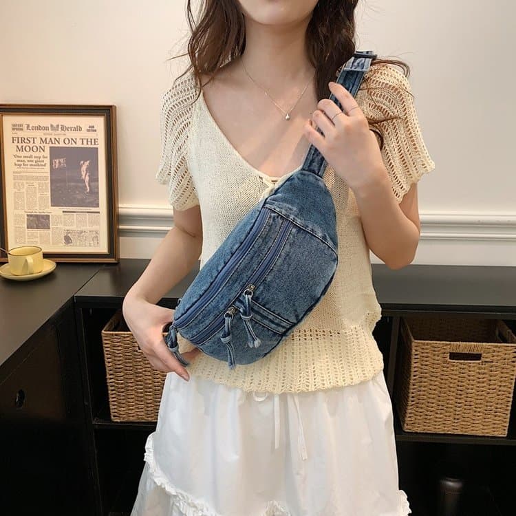 Borsa pettorale in denim lavato retrò americano