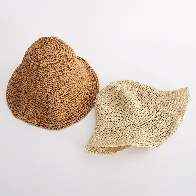 Straw Hat Women's Summer Simple Handmade Straw Woven Retro Fisherman Hat Big Edge Foldable Sun Hat