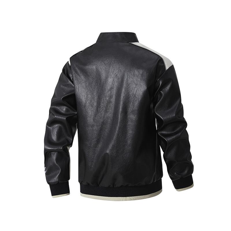 New Fattened Plus Size Leather Jacket Men's PU Leather Tooling Large Size Leather Jacket Men's Stand-Up Collar Locomotive Douyin Cross