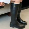 2025 New British Retro Simple Black Zipper Boots Slim Big Tube Circumference High Boots But Knee Knight Boots