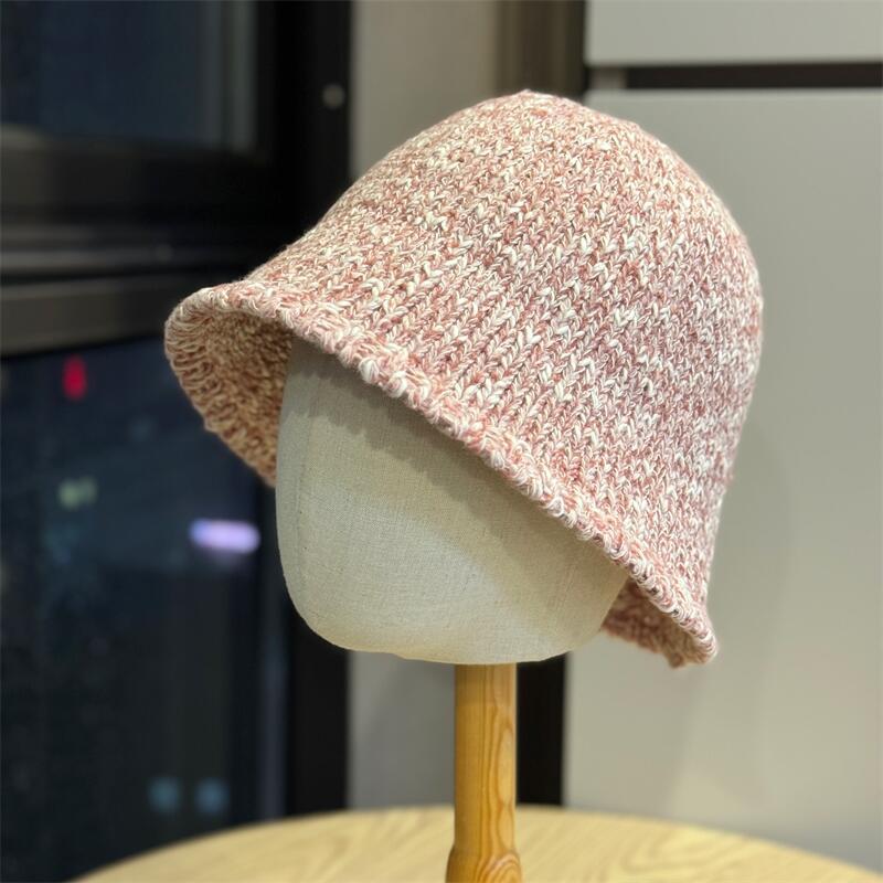 Autumn and Winter Simple Blended Circle Yarn Basin Hat Women's Fashion Warm Bucket Hat Shows Small Face Age-reducing Face Hat Tide