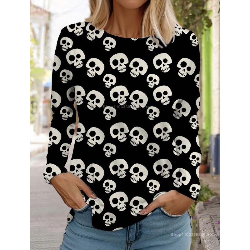 Women's Long Sleeved T-shirt Fashion Skull 3D Printed  Long Sleeve T-Shirt Autumn New Casual Festive Tops For Women Clothing