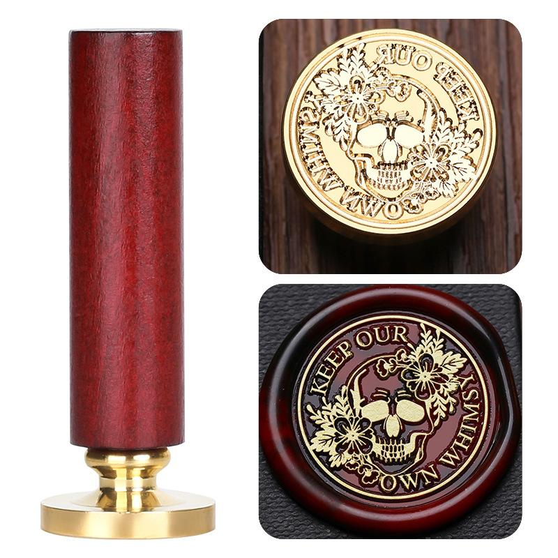 Halloween Seal Cylindrical Red Handle (handle + Brass Seal Head) Fire Lacquer Seal Set Handle Copper Head