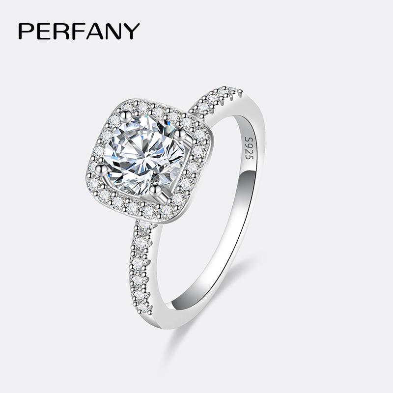 

PERFANY 0.5/1/2CT Moissanite Ring for Women S925 Pure Silver Four Claw Square Wedding Ring Fashion Wedding Jewelry 5