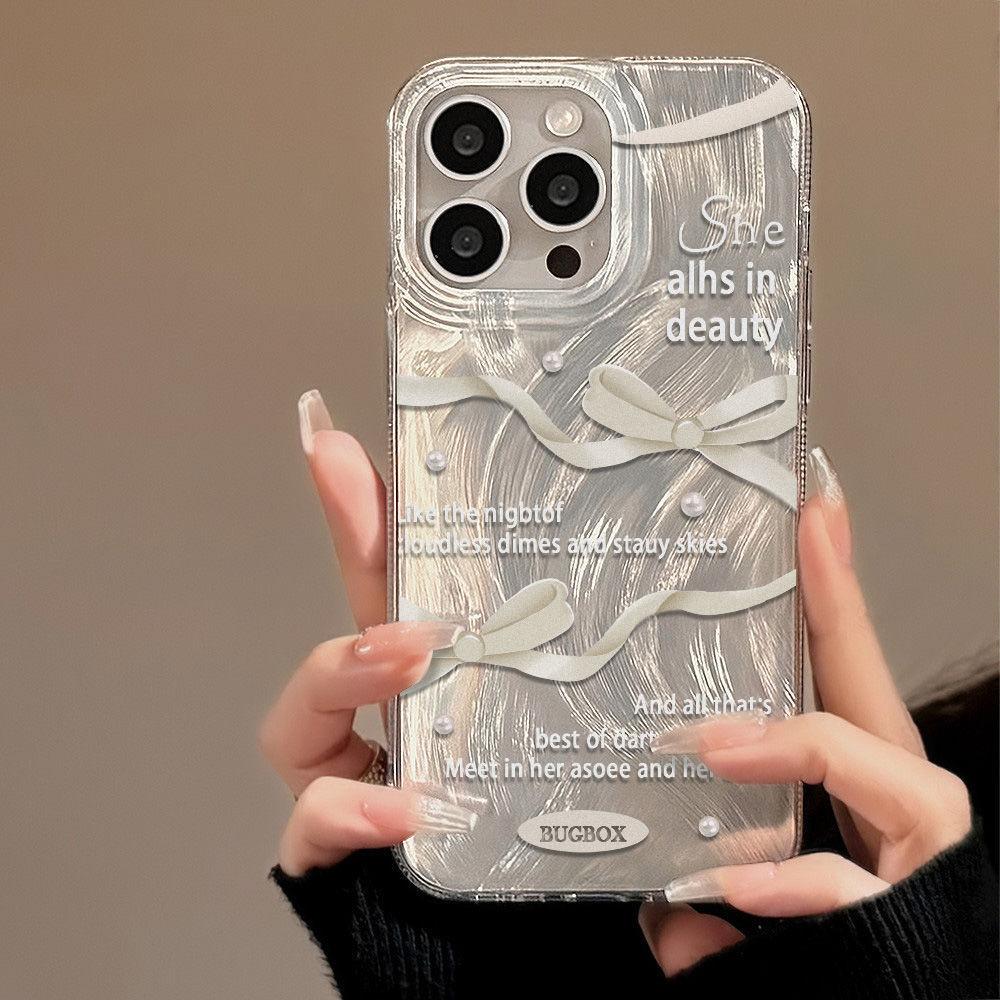 Temperament bow is suitable for iPhone17promax Apple 16IMD mobile phone case, the new 14/15 all-inclusive 13.