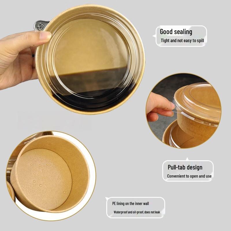 MOLUONA Disposable Kraft Paper Food Bowls with PP Lids