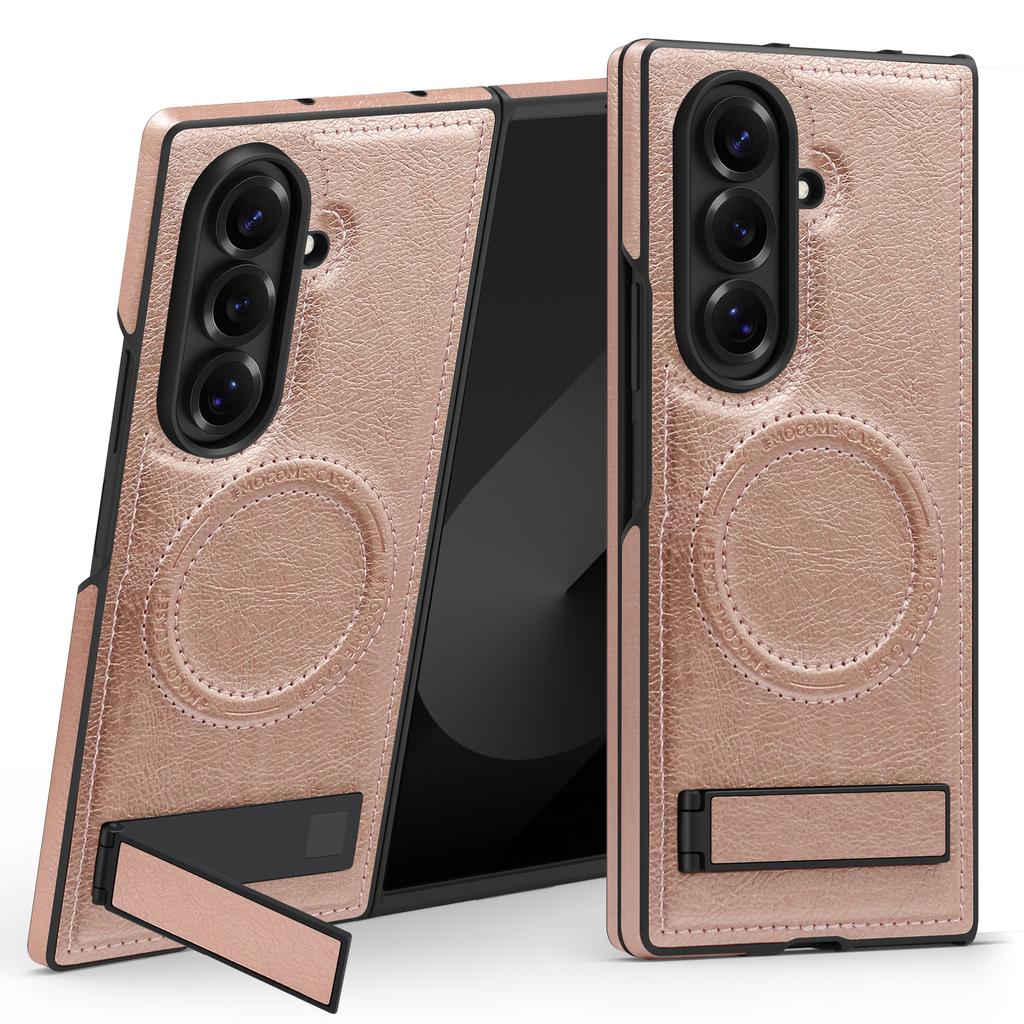 For Samsung Galaxy Z Fold7 5G Case Compatible with MagSafe Kickstand Leather Phone Back Cover