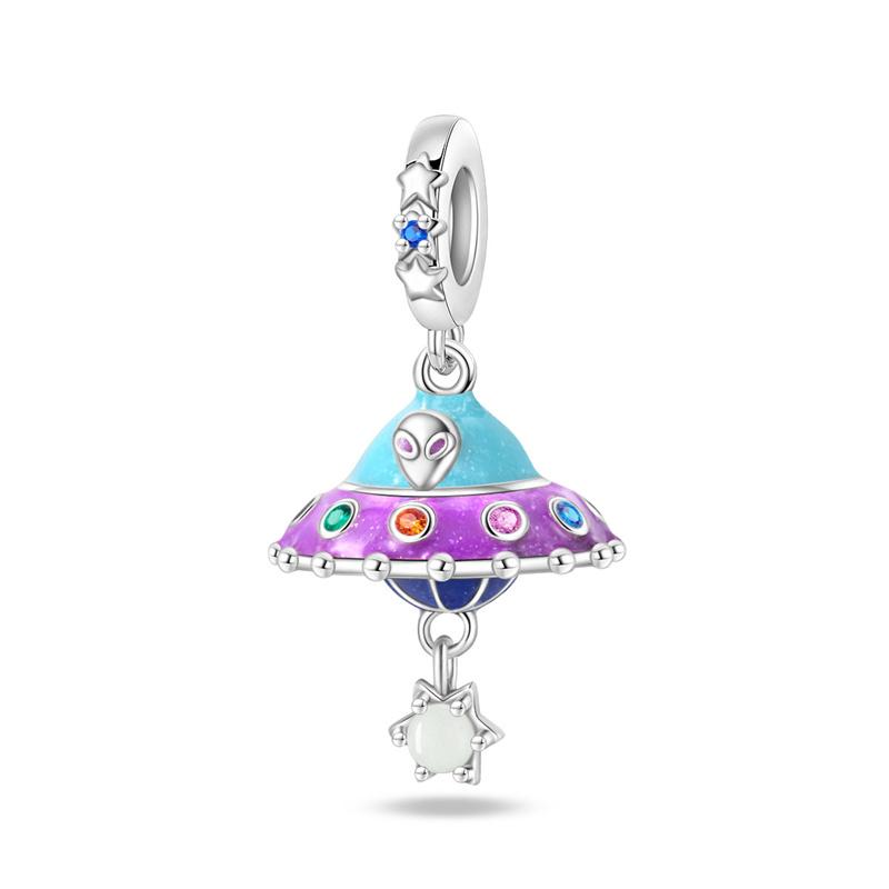 New In Copper-Plated Charms Luminous Spaceship Beads Fit Panora Bracelet&Bangle Diy For Women Birthday Fine Jewelry Gift