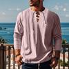 Maglietta da Uomo a Maniche Lunghe Autunnale con Scollo a V e Vestibilità Ampia in Cotone Canapa Tinta Unita Camicia Ruche da Spiaggia