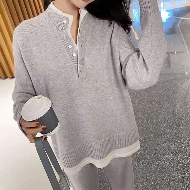Women Autumn Sweater Suits Pullover with Knitted Wide Leg Pants Two Piece Sets Tracksuits Ladies Outfits Winter Clothes