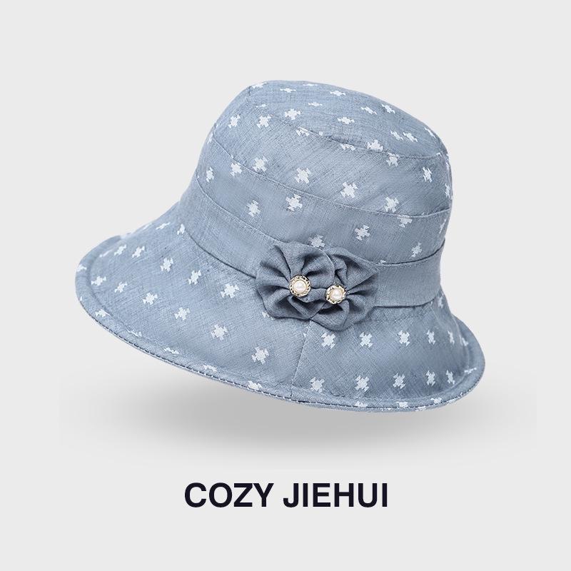 2025 Summer Fashion Embroidered Wide Brim Sun Hat for Middle-Aged & Elderly Women
