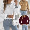 Women Casual Color Block Stripe Round Neck Lantern Sleeve Loose Sweater