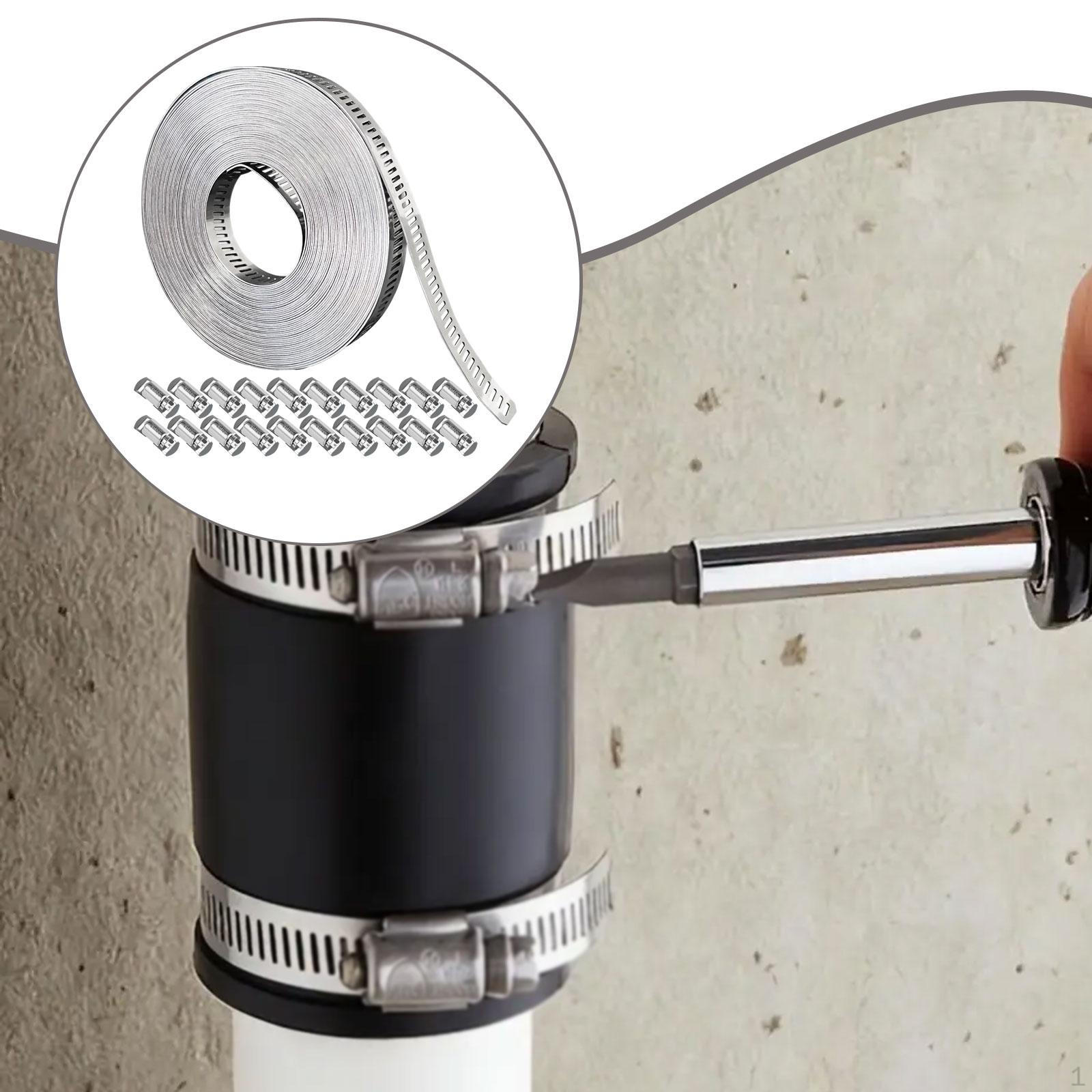 

10 Meters Hose Clamps Assortment Kit Professional Sturdy with 20 Metal Bolts