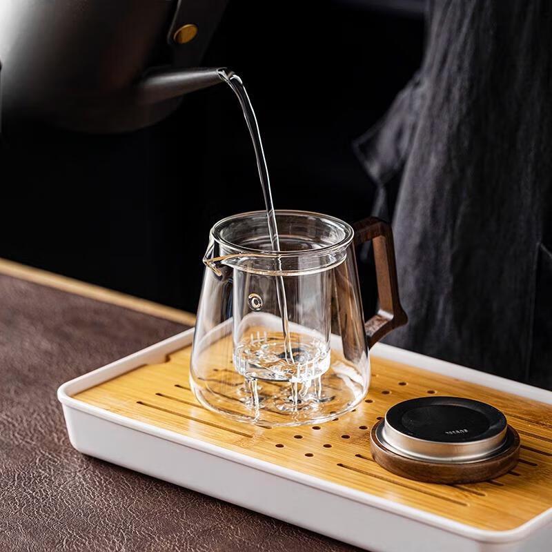 Zuozhixun Yiming Transparent Glass Teapot with Walnut Handle and Filter