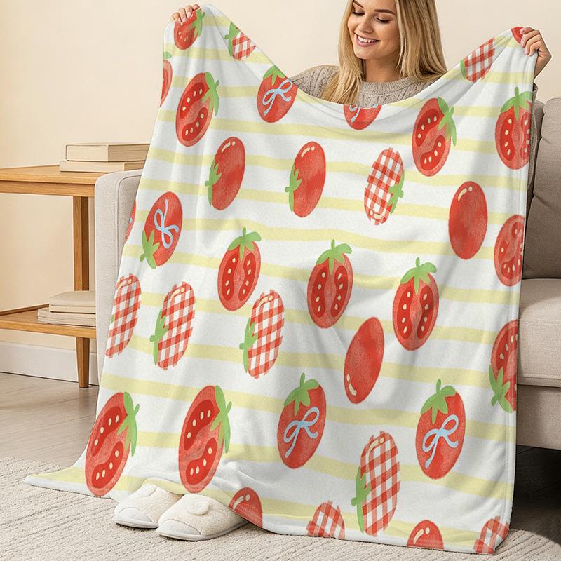 Strawberry Series Cute Soft Flannel Throw Blanket, Machine Washable Cozy Fleece for Home Office Naps, Christmas & Halloween Warmth