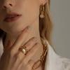 Personalized Trend Copper Plated 18K Real Gold Inlaid White Shell Wire Wound Double Circle Design Ring Niche Design Fashion Ring