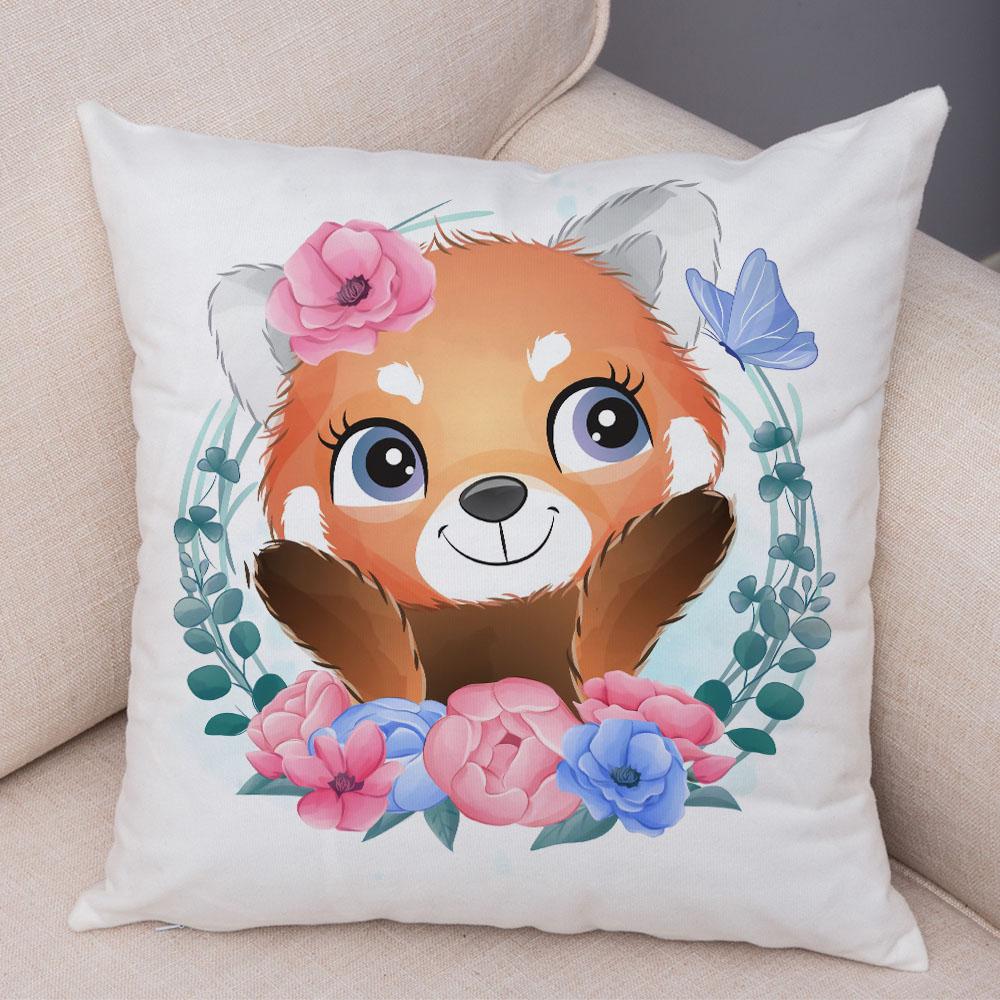 Cartoon Bird and Leaves Pillow Case Decor Cute Animal Lion Cushion Cover for Children Room Sofa Home Plush Pillowcase 45x45cm