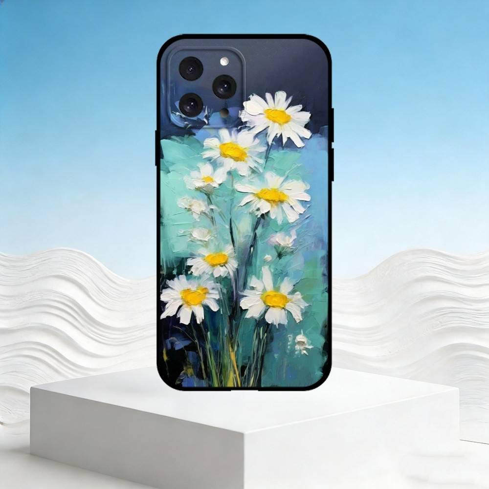 

O-Oil painting daisy mobile Phone Case For iPhone 17,16,15,14,13,12,11 Plus,Pro Max,SE4Soft Silicone Black Cover iPhone14Plus