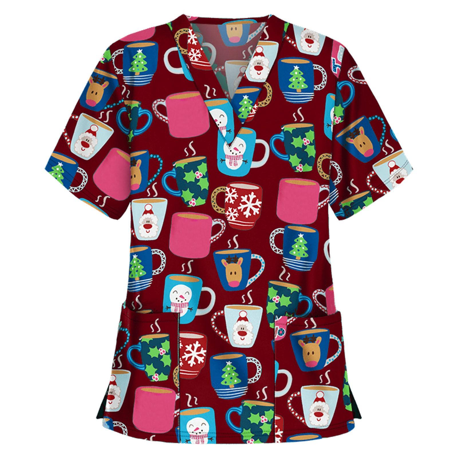 

Женский топ с карманом и коротким рукавом с крестом и V-образным вырезом XL винный