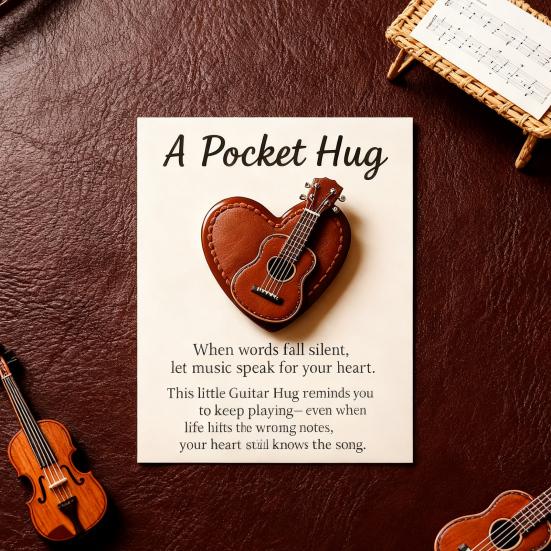 Srdce Kytara Kapesní Objetí Ručně Vyráběná Mini Kytara s Inspirativní Kartičkou Kapesní Objetí Srdce Kytara Památeční Dárek pro Hudebníky Kytaristy Milovníky Hudby