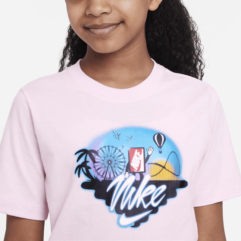 Nike Logo Print Round Neck Pullover Casual Short Sleeve T-Shirt Kids Tops Foam-Pink FD0848-663