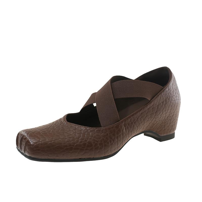 

Mary Jane Women s Shoes New Cross with Square Toe French Temperament Slip-on Non-Slip Ballet Shoes 40 коричневий