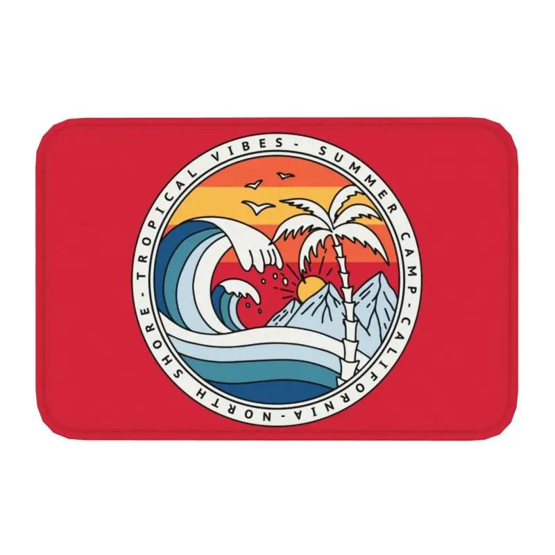 Retro Surfing Front Door Mat Anti-Slip Outdoor Absorbent Summer Beach Surfer Doormat Kitchen Balcony Entrance Rug Carpet