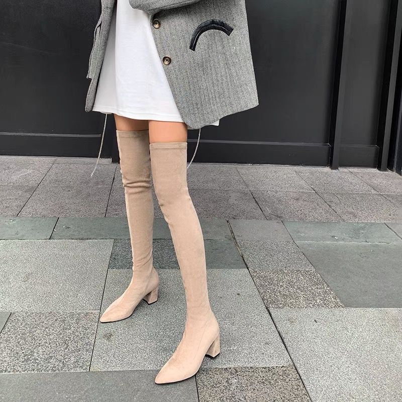 

High Heeled Pointed Toe Suede Pile Boots Women s Shoes Spring Fall 2026 French Over-the-Knee Thigh Boots 40