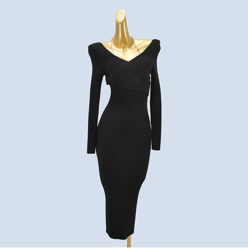 Single Product Variety Slim Fit below the Knee Knitting Bottoming Dress Women's Clothing Fall and Winter New Type Hip Skirt Long Dress