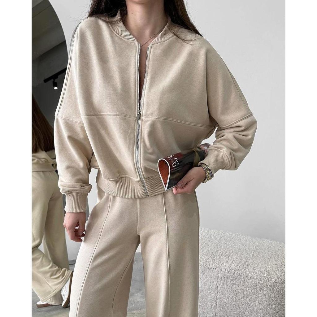2024 Spring Crew Neck Fashion Sweatshirt Jacket with Casual Straight-Leg Pants